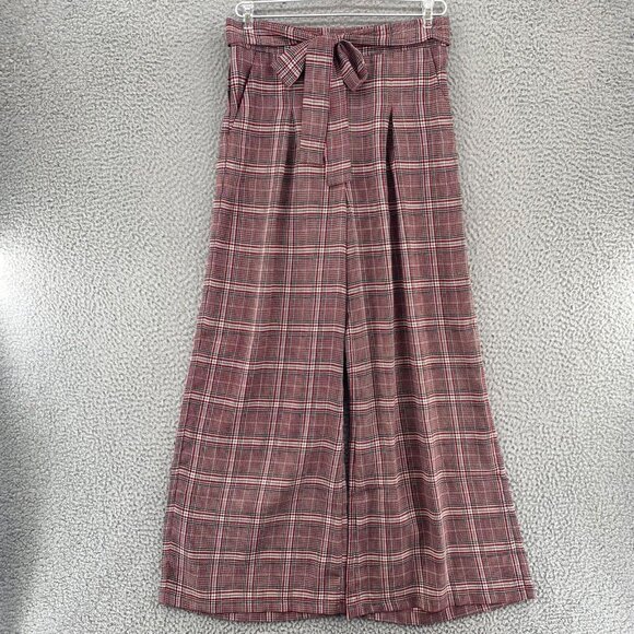 Skies Are Blue Pants Womens Small Red Multi Plaid Tie Elastic Waist Flare NWT - Picture 1 of 13
